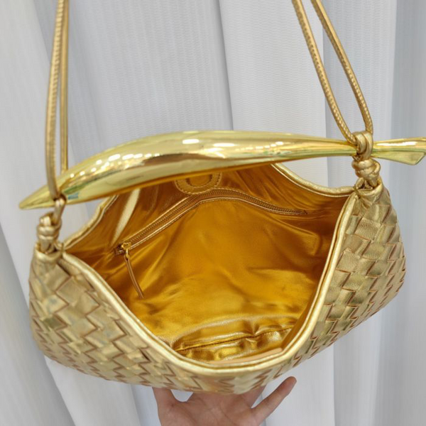 Gold Weave With Statement Handle Handbag