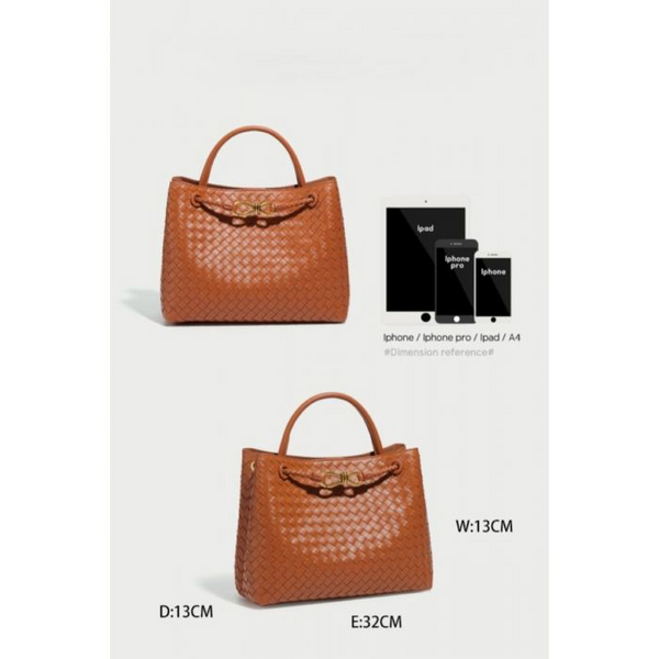 Black Woven Tote Handbag With Gold Clasp