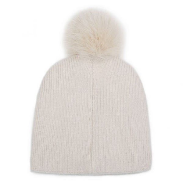 Cream Embellished Faux Fur Pom Pom Hat