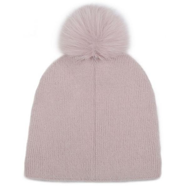Dusky Pink Embellished Faux Fur Pom Pom Hat