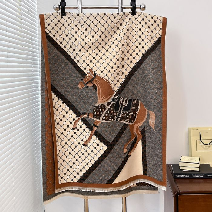 Brown & Grey Horse Motif Scarf