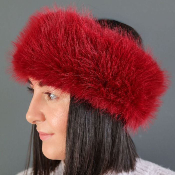 Burgundy Red Faux Fur Headband