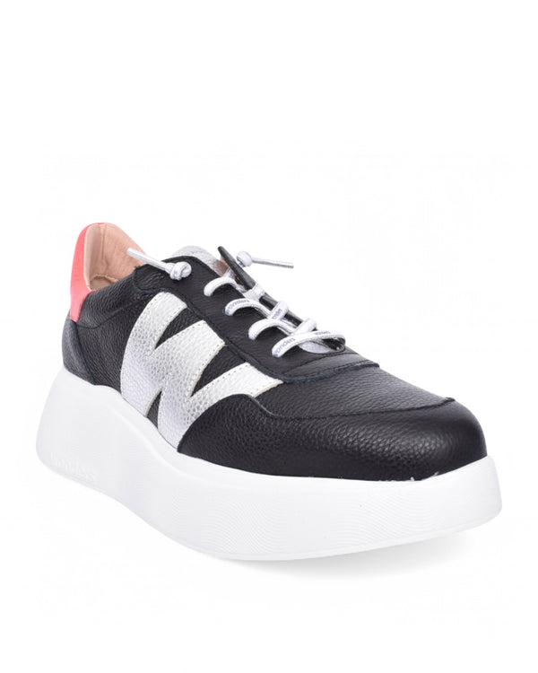 Wonders Black Trainers with Silver & Coral