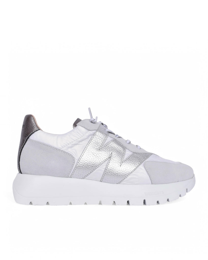 Wonders White & Metallic Silver Leather & Suede Trainers