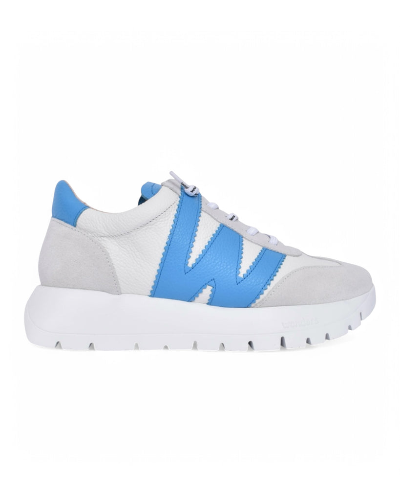 Wonders White & Blue Leather Trainers
