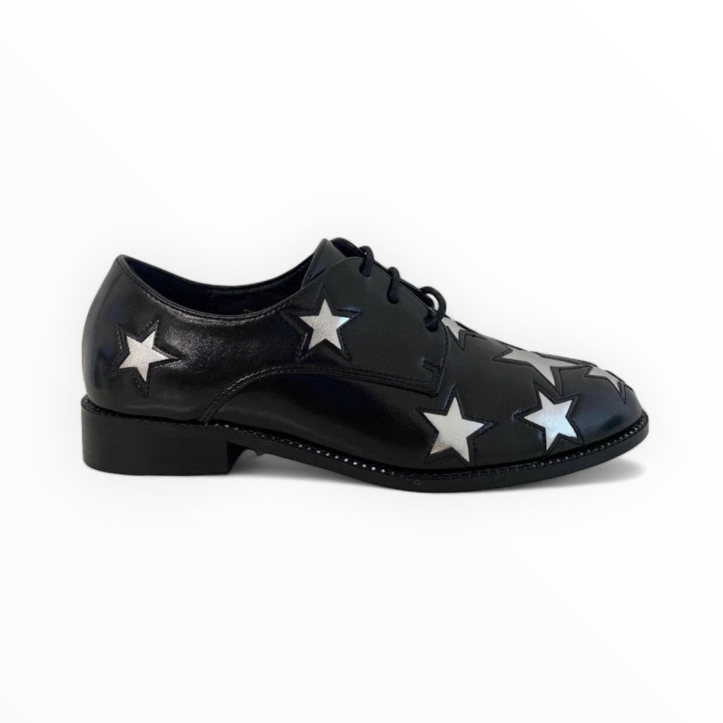 Dancing Matilda Black Brouge with Silver Star Print