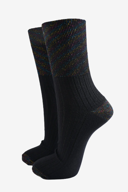 Black & Rainbow Shimmer Socks