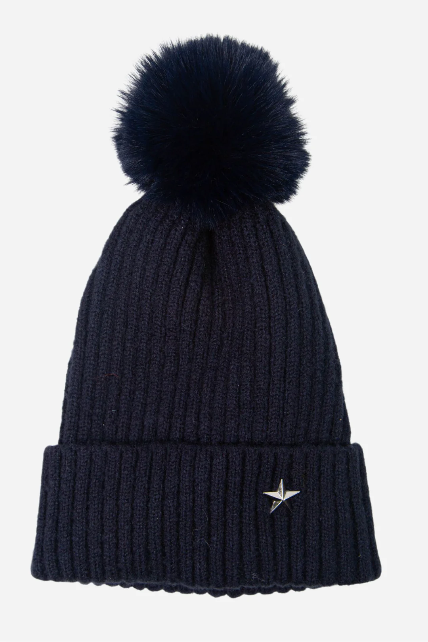 Navy Blue Pom Pom Hat With Silver Star