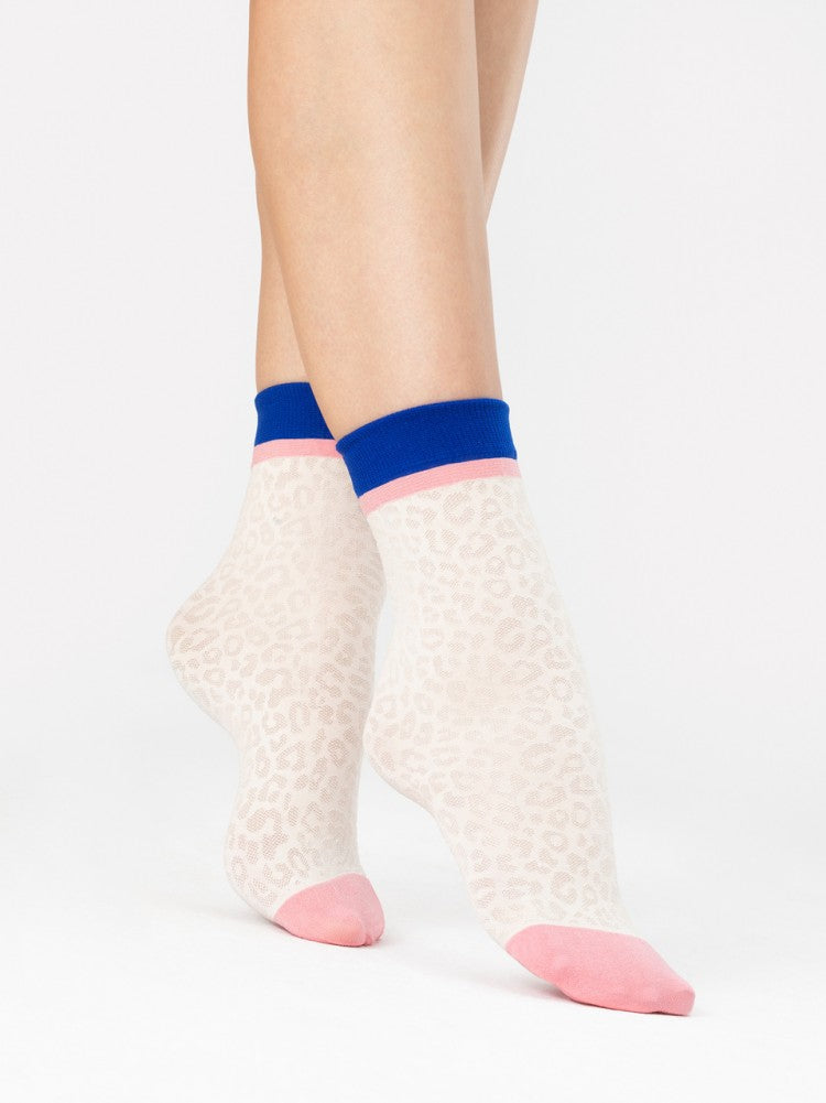 Ecru & Cobalt Leopard Print Socks