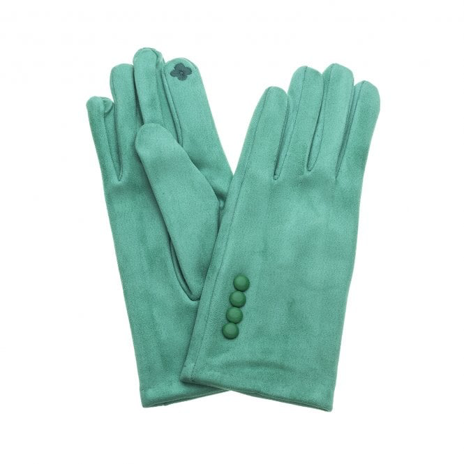 Jade Suede Button Detail Gloves
