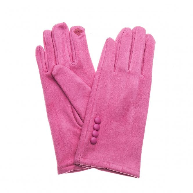 French Pink Suede Button Detail Gloves