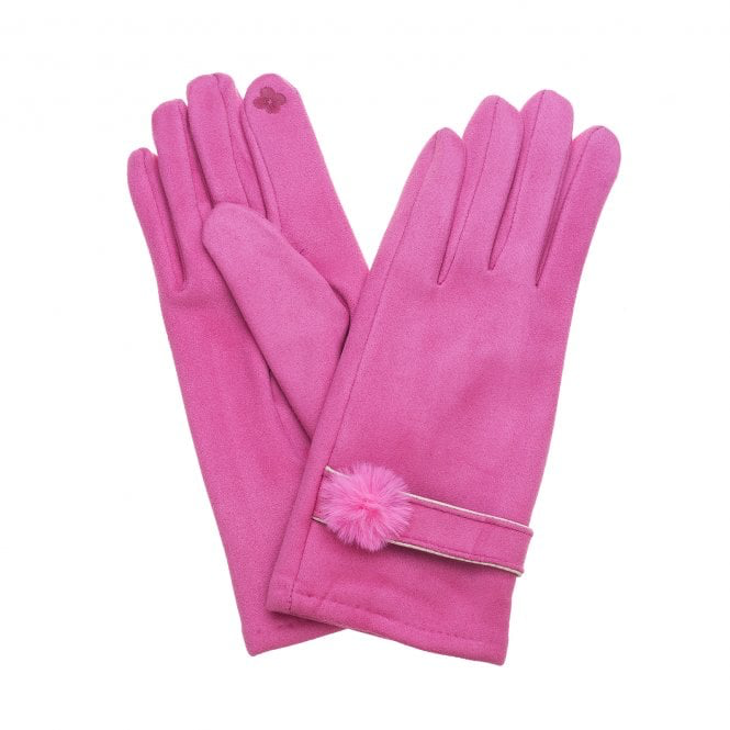 French Pink Suede Gloves With Faux Fur Trim