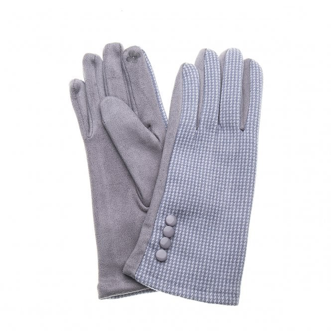 Dove Check Gloves With Button Detail