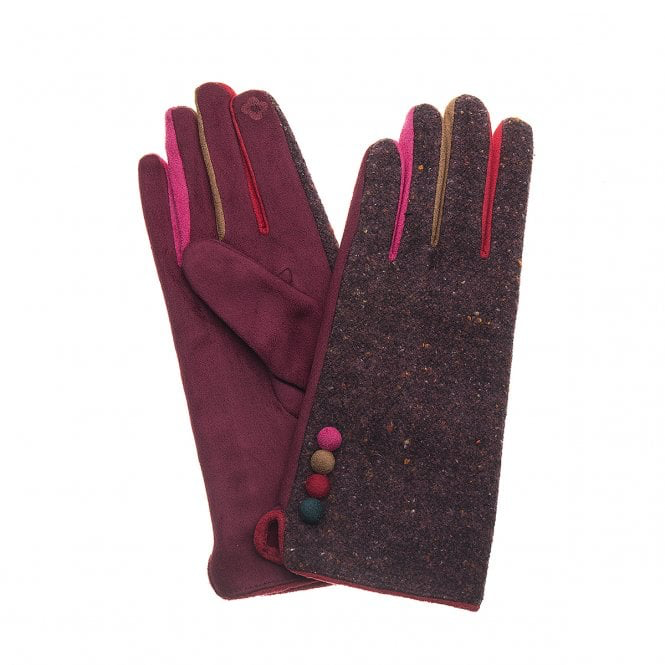 Rust & Multi Coloured Button Gloves