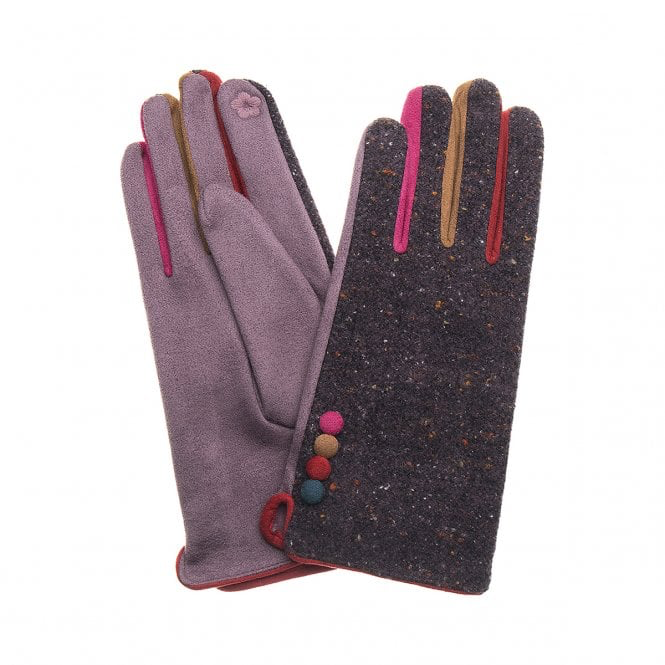 Heather & Multi Coloured Button Gloves