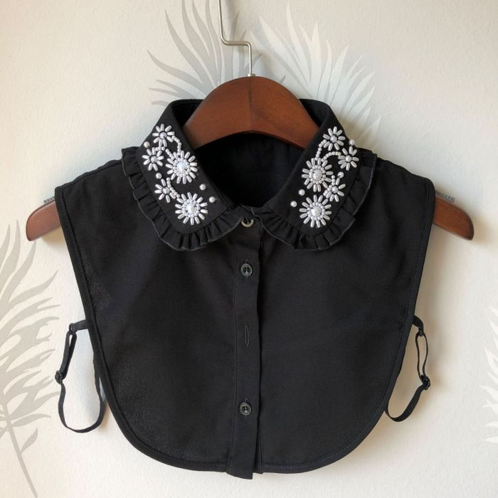 Black Frill Pearl Embellished Collar