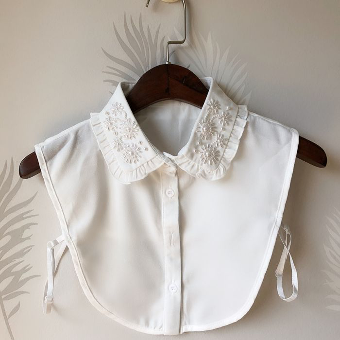 White Frill Pearl Embellished Collar