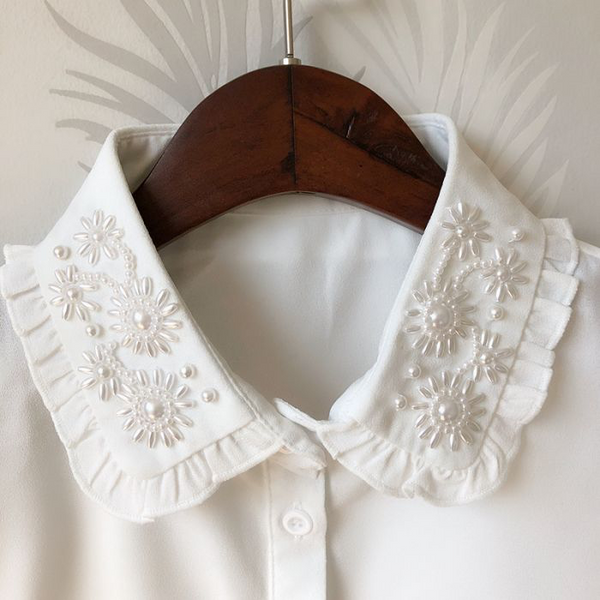 White Frill Pearl Embellished Collar
