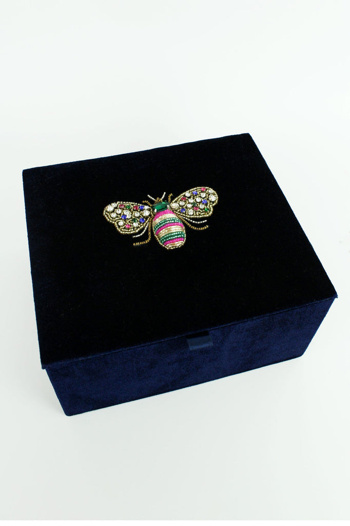 Large Velvet Bee Embellished Jewellery Box