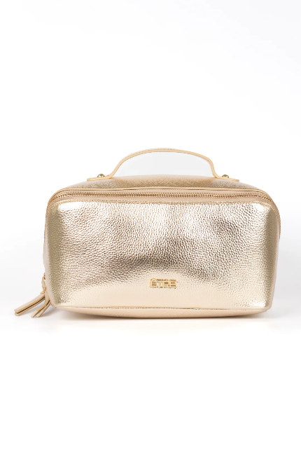 Mila Gold Pebbled Faux Leather Vanity Bag