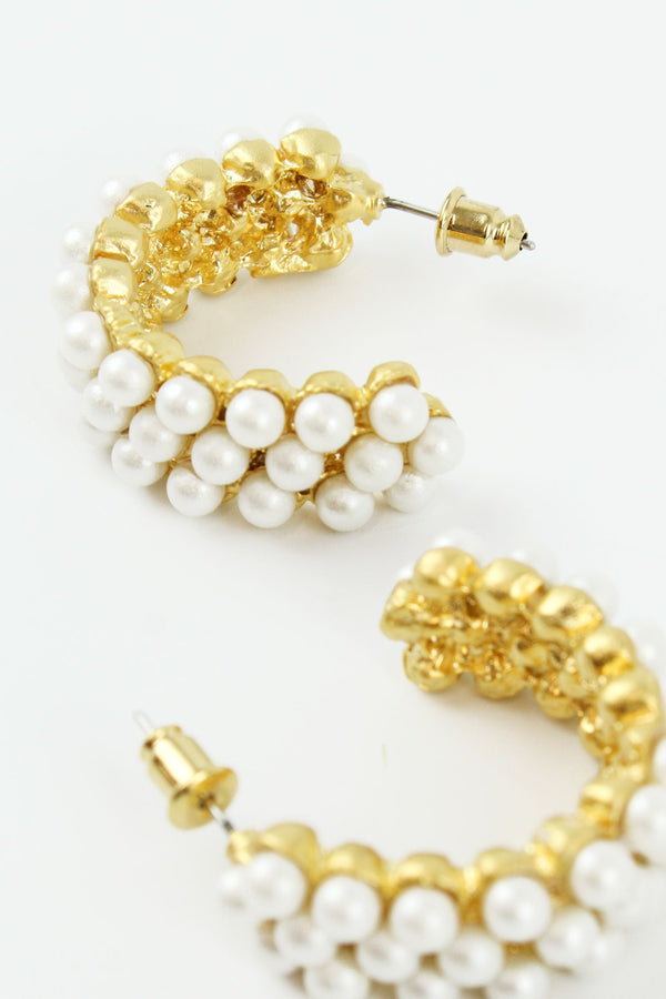 Wide Pearl & Gold Hoop Earrings