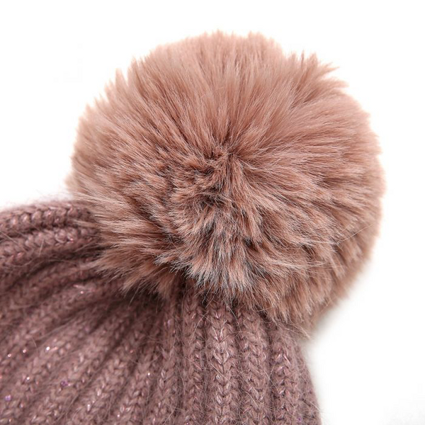 Heather Metallic Faux Fur Pom Pom Hat