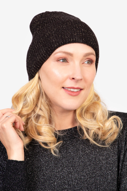 Harmony Black Bronze Glitter Beanie Hat