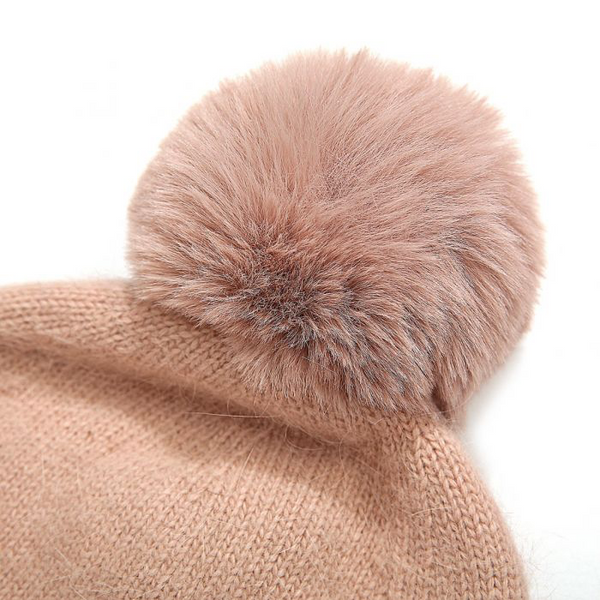 Nude Embellished Faux Fur Pom Pom Hat