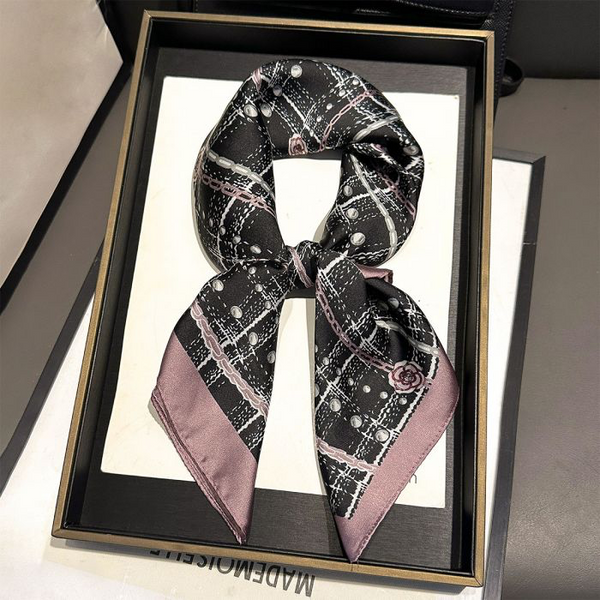 Black & Pink Plaid Floral Print Silk Neck Scarf