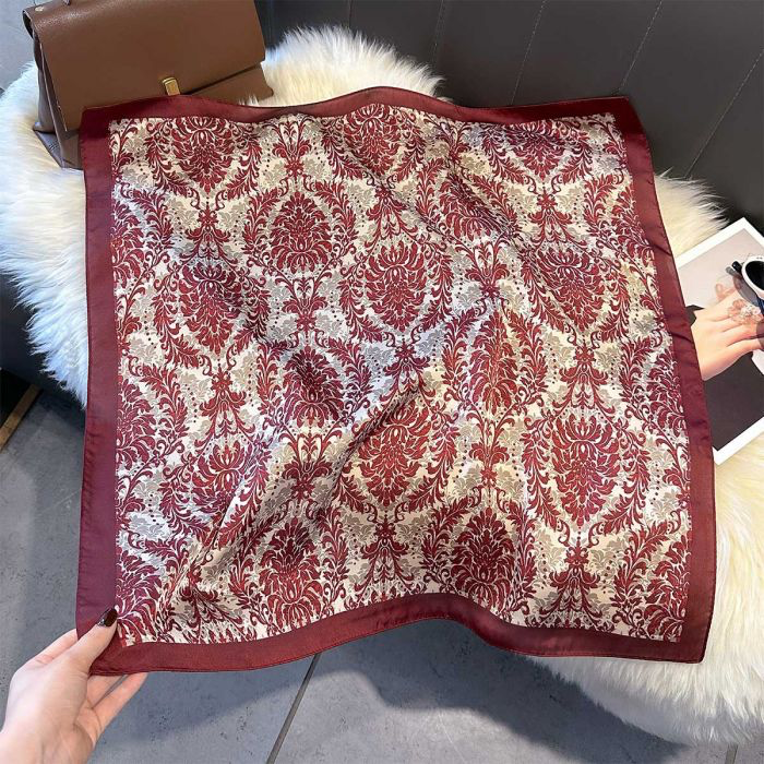 Burgundy Baroque Print Silk Neck Scarf