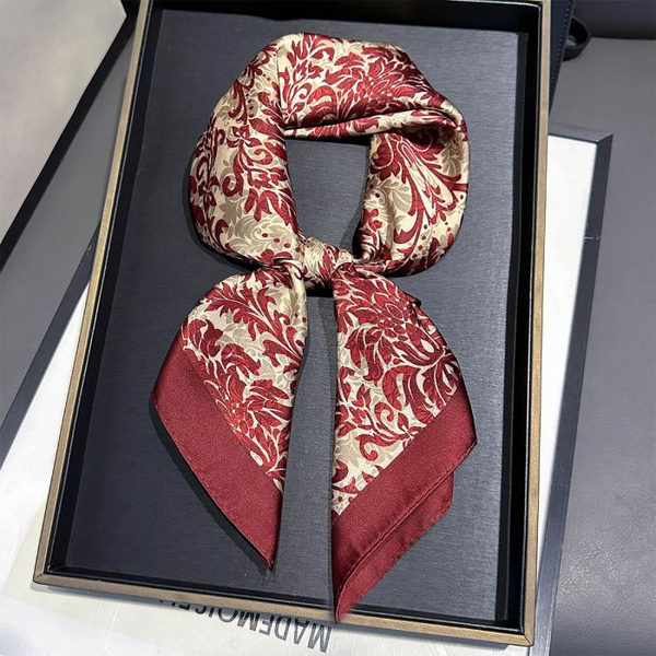 Burgundy Baroque Print Silk Neck Scarf