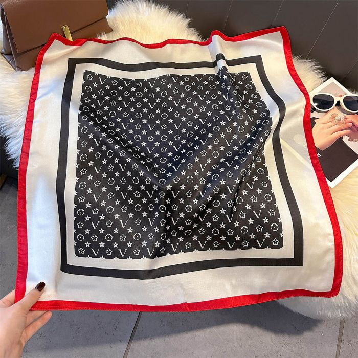 Black Cream & Red Monogram Print Silk Neck Scarf