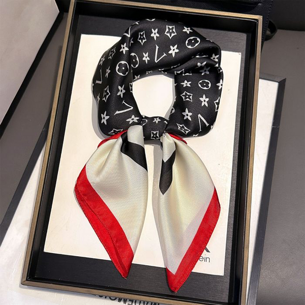 Black Cream & Red Monogram Print Silk Neck Scarf