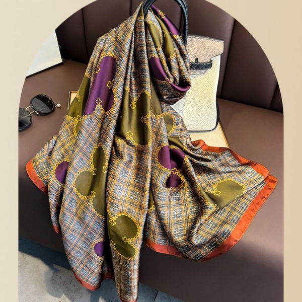 Green & Purple Print Silky Scarf