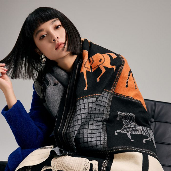 Black, Grey & Orange Horse Print Scarf