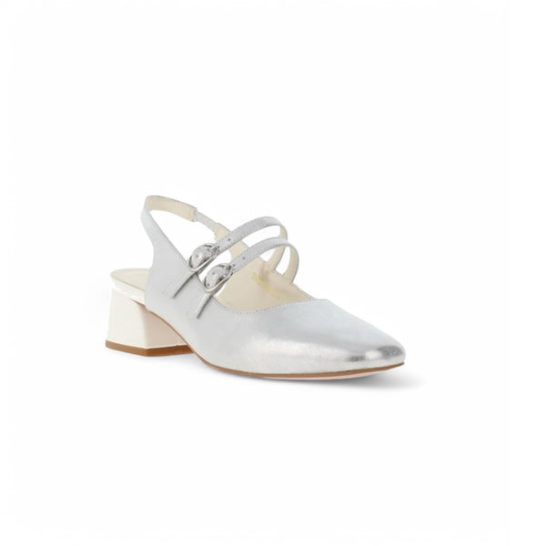 Dancing Matilda Trapeze 019 Metallic Silver Double Strap Block Heel Pumps