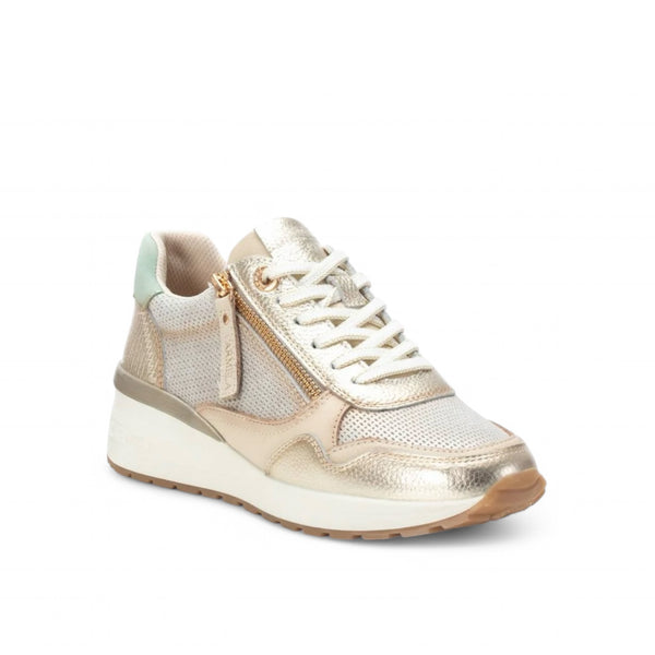 Carmela Metallic Gold Leather Wedge Trainers