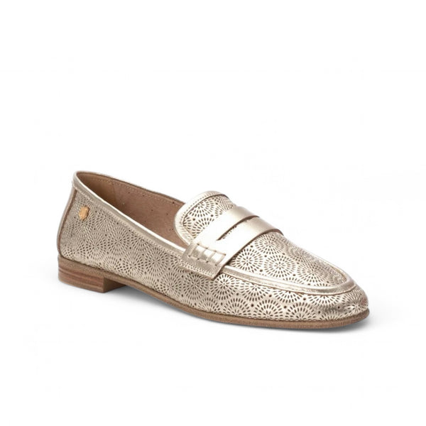 Carmela Gold Leather Die-Cut Moccasins