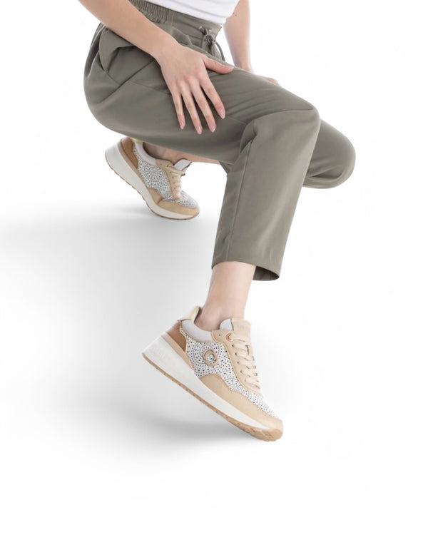 Carmela Beige & Tan Leather Trainers