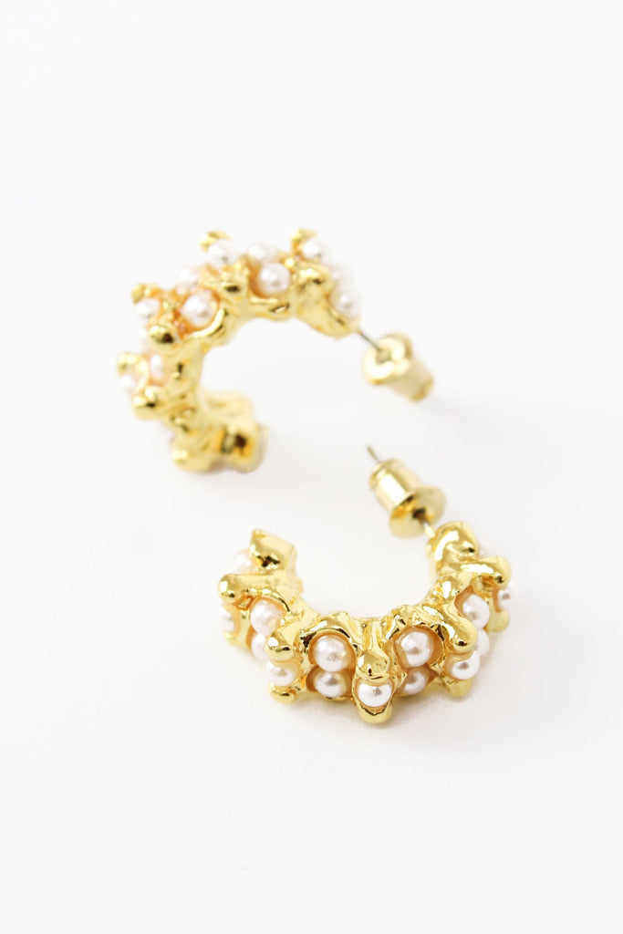 Pearl Gold Cluster Hoop Earrings