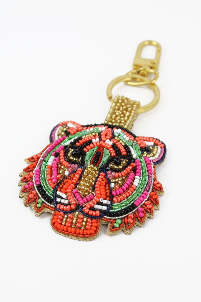 Rainbow Beaded Tiger Keyring/Bag Charm