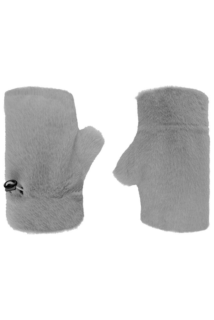 Grey Faux Fur Fingerless Gloves
