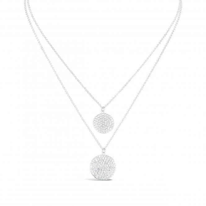 Silver Double Layer Crystal Pendant Necklace