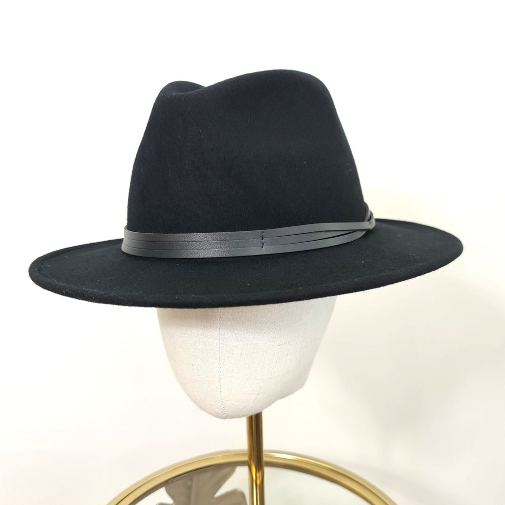 Black Felt Hat With Leather Trim*