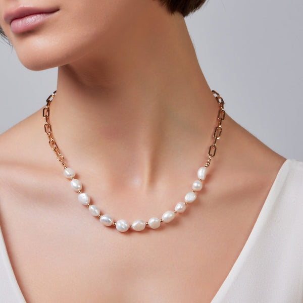 Freshwater Pearl & Silver Paperclip Layered Necklace