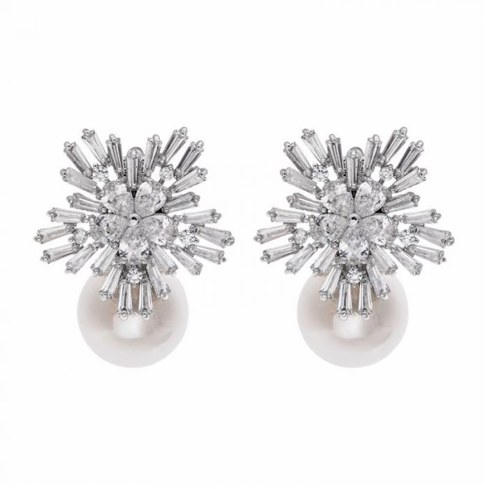 Crystal Flower & Pearl Earrings*