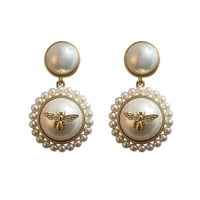 Pearl & Gold Bee Earrings