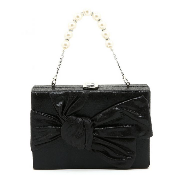 Black Shimmer Bow Clutch Bag