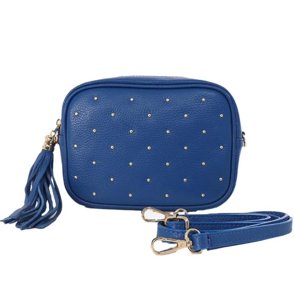 Royal Blue & Gold Studded Italian Leather Handbag*