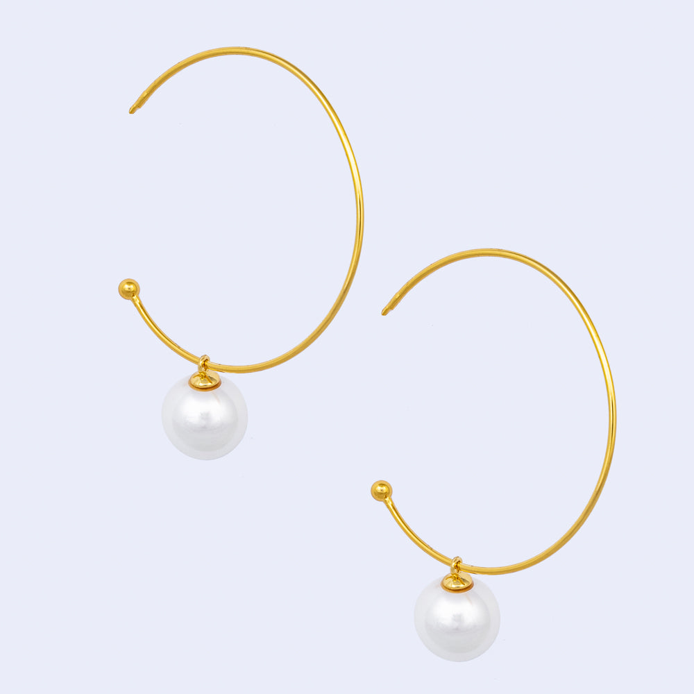 Gold & Pearl Hoop Earrings*